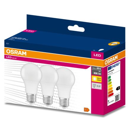 3db LED izzó E27 A60 8.5W = 60W 806lm 3000K  200° OSRAM 