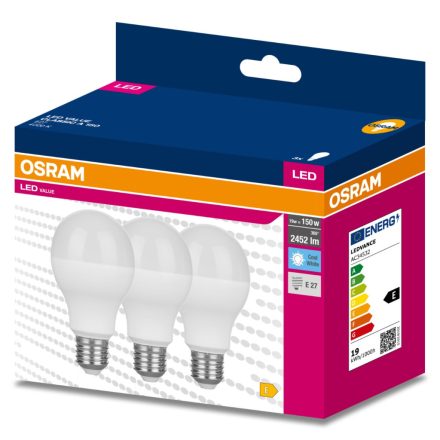 3PAK LED izzó E27 A60 19W = 150W 2452lm 4000K semleges 200° OSRAM ÉRTÉK