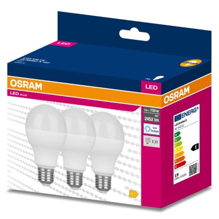 3PAK LED izzó E27 A60 19W = 150W 2452lm 6500K hideg 200° OSRAM ÉRTÉK