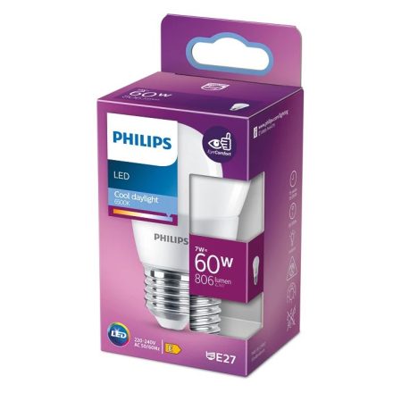 LED golyós izzó E27 P48 7W = 60W 806lm 6500K Cold PHILIPS