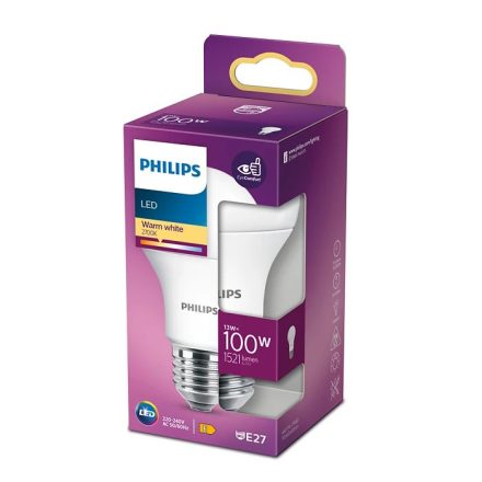 LED izzó E27 A60 13W = 100W 1521lm 2700K Meleg 200° PHILIPS