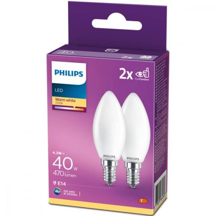 2db LED izzó E14 B35 4.3W = 40W 470lm 2700K meleg izzószál PHILIPS