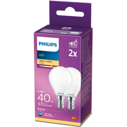 2PAK LED izzó E14 P45 4.3W = 40W 470lm 2700K meleg izzószál PHILIPS