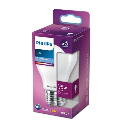 E27 A60 LED izzó 8.5W = 75W 1055lm 6500K Cold Filament Milky PHILIPS