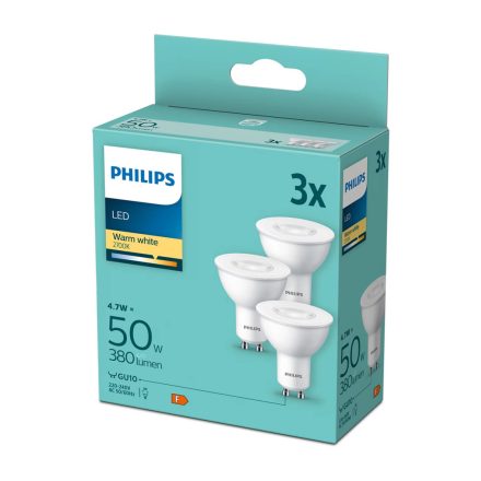 3PAK LED izzó GU10 4.7W = 50W 380lm 2700K Meleg 36° PHILIPS