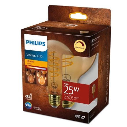 Globe E27 G93 LED izzó 4W = 25W 250lm 1800K meleg izzószál borostyán PHILIPS szabályozható