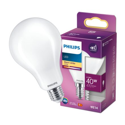 LED izzó E14 BALL 4.3W = 40W 470lm 2700K meleg PHILIPS