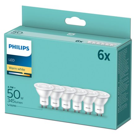 6PAK LED izzó GU10 4.7W = 50W 345lm 2700K Meleg 36° PHILIPS