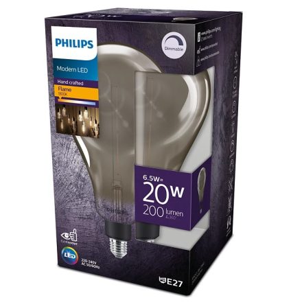 LED izzó E27 A160 6,5W = 20W 200lm 1800K melegszálas füst PHILIPS szabályozható