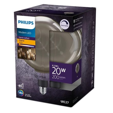 Globe E27 G200 LED izzó 6,5W = 20W 200lm 1800K melegszálas füst PHILIPS szabályozható