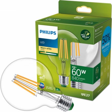 Globe E27 G95 LED izzó 4W = 60W 840lm 2700K meleg izzószál PHILIPS Ultra Hatékony