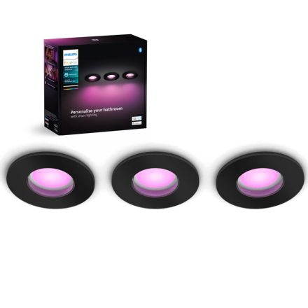 Süllyesztett LED fürdőszobai lámpatest Xamento 3x 4,2W IP44 CCT RGB kerek fekete PHILIPS HUE Bluetooth