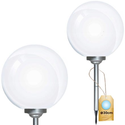 LED napelemes kerti lámpa IP44 30cm szegecses fehér golyós 6500K