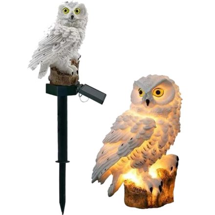 LED napelemes kerti lámpa dekoratív OWL 43cm, Alkonyat érzékelő