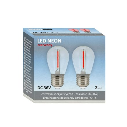 LED izzó E27 FILAMENT 0,3W Piros PARTY GOLDLUX girlandhoz (Polux) 2 DB KÉSZLET.