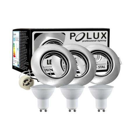 3x GOLDLUX (Polux) mozgatható halogén lámpa készlet, kerek, nikkel + GU10 3,5W LED izzó