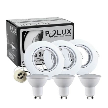 3x GOLDLUX (Polux) mozgatható halogén lámpa készlet, kerek fehér + GU10 LED izzó 3,5W