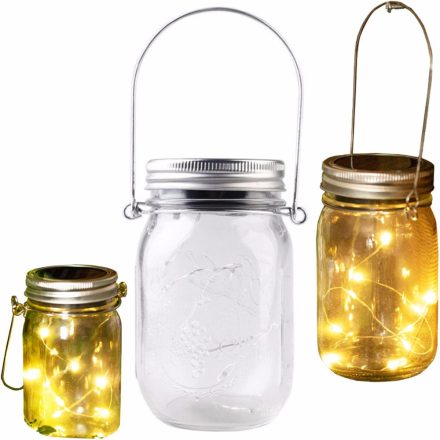 LED napelemes függő kerti lámpa LANTERN JAR 3000K üveg GOLDLUX (Polux)