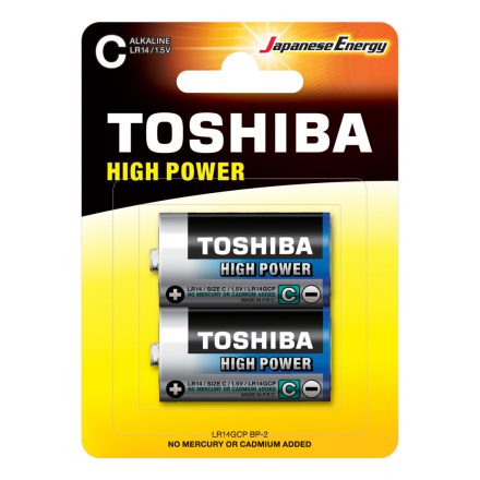 TOSHIBA HIGH POWER LR14 1,5 V alkáli elemek 2 db-os buborékcsomagolás