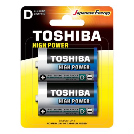 TOSHIBA HIGH POWER LR20 1,5 V alkáli elemek 2 db-os buborékcsomagolás