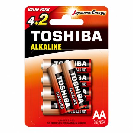 TOSHIBA RED ALKALINE LR6 AA 1,5V alkáli elemek CSOMAG 6db