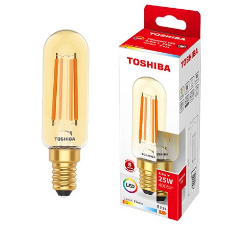 E14 T25 LED izzó 4,5W = 25W 400lm 2200K meleg izzószál borostyán TOSHIBA