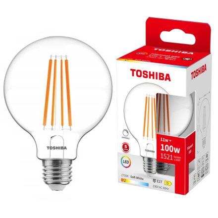 LED izzó E27 G95 11W = 100W 1521lm 2700K meleg izzószál, szabályozható TOSHIBA