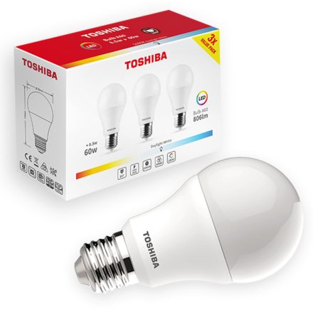 3PAK LED izzó E27 A60 8,5W = 60W 806lm 4000K semleges TOSHIBA