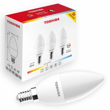 LED izzó E14 C37 4.7W = 40W 470lm Semleges 4000K 220° tejszerű TOSHIBA