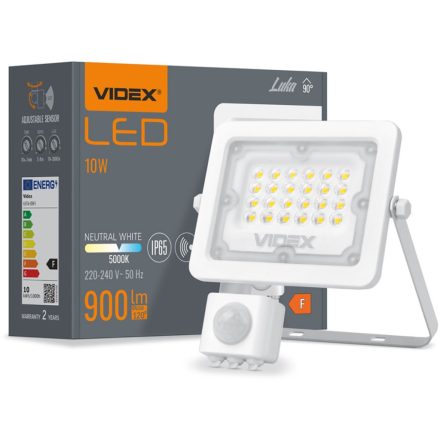 LED reflektor 10W 900lm 5000K IP65 fehér mozgás- és alkonyérzékelővel VIDEX LUCA