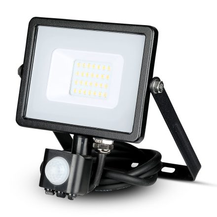 LED reflektor 20W 1600lm 6400K IP65 Fekete mozgásérzékelővel és CUT-OFF funkcióval Samsung Chip VT-20-SB V-TAC