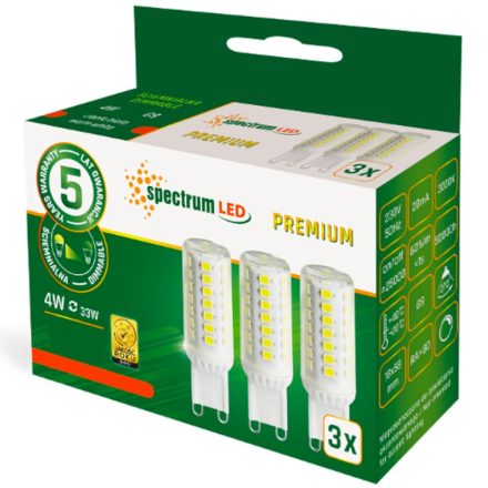 3PAK LED G9 KAPSZULA 4W = 33W 3000K  270° SpectrumLED szabályozható