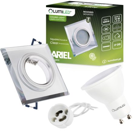 Fix Süllyesztett Fixture készlet GU10 MR15 Négyzet alakú üveg Ariel LUMILED + GU10 LED izzó 6W 3000K 120°