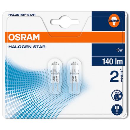 Halogén izzó G4 10W 145lm 2800K 12V OSRAM HALOSTAR buborékfólia