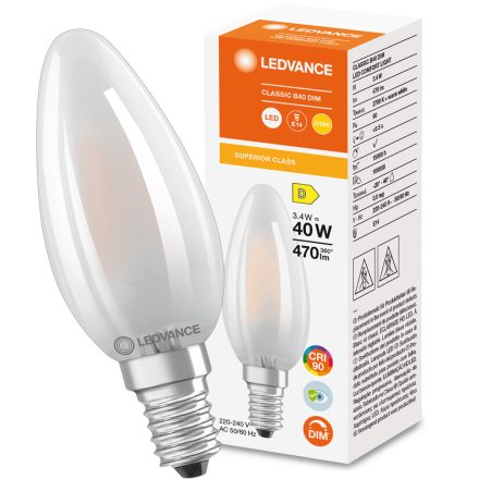 E14 B40 LED izzó 3.4W = 40W 470lm 2700K meleg 300° DIM izzószál LEDVANCE